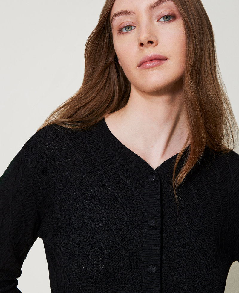 Lozenge pattern knit cardigan Black Woman 251LL3HBB_00006_04