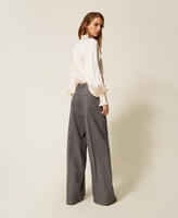 Pantalon rayé en laine mélangée Pinstripe Gris Chiné/Blanc « Neige » Femme 252TT2440_13038_03