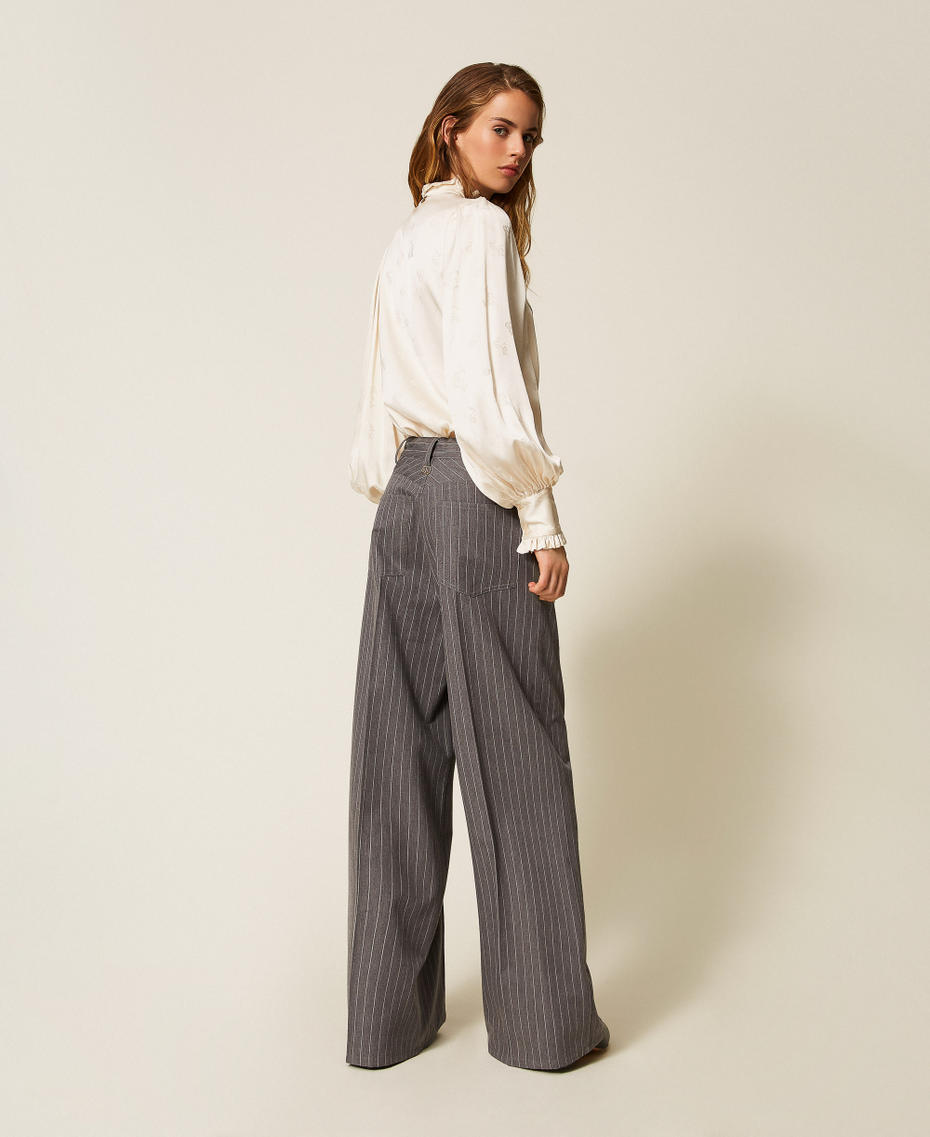 Wool blend pinstripe trousers Grey Melange/Snow White Pinstripe Woman 252TT2440_13038_03