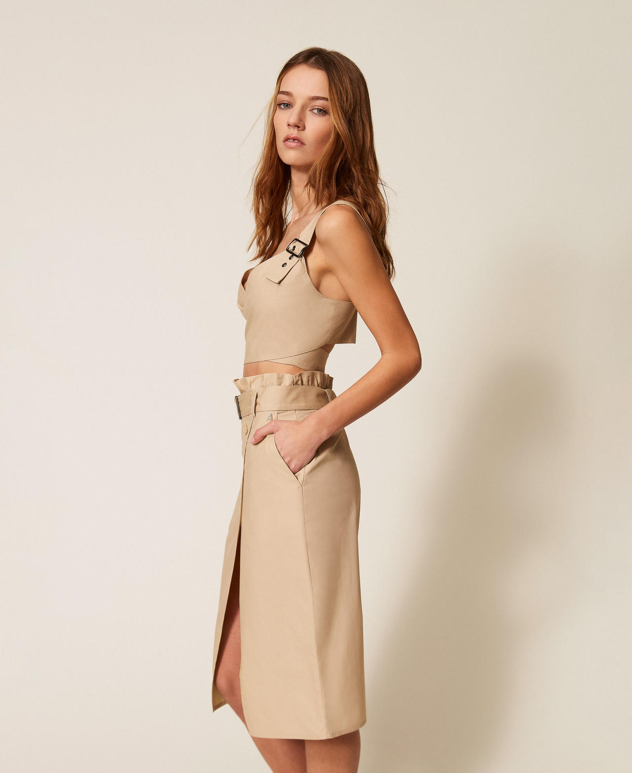 Recycled poplin top Safari Beige Woman 261AP208A_13191_02