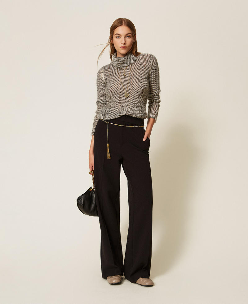 Rollkragenpullover mit Print Zweifarbig Geometric Black / Elfenbein Lurex Frau 262TT3401_14175_T0