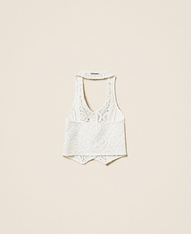 Gilet fitted in pizzo macram&egrave; Off White Bambina 261GJ2Q20_00526_S1