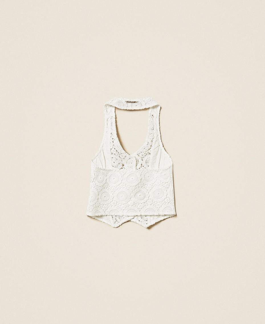 Gilet fitted in pizzo macram&egrave; Off White Bambina 261GJ2Q20_00526_S1