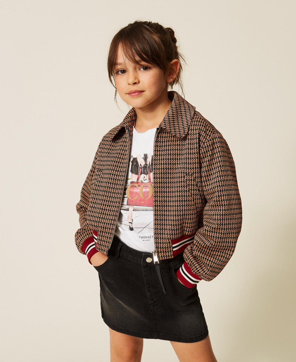 Houndstooth jacket "Iced Coffee" Brown/Red Ruby Houndstooth Girl 262GJ2090_13819_01