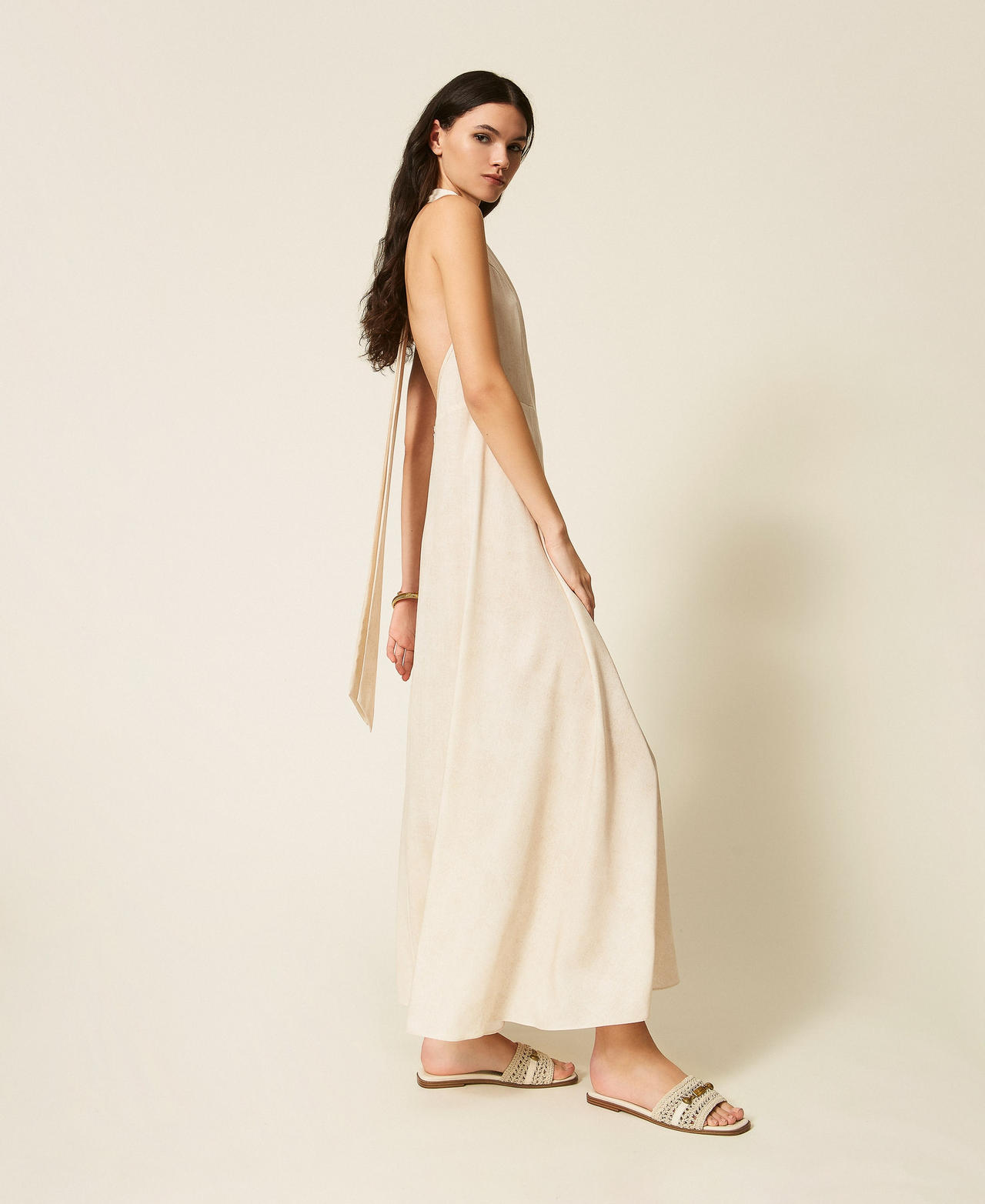 Robe longue avec encolure américaine et imprimé