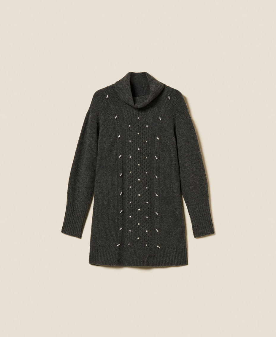 Robe courte en maille avec broderies Gris moyen chiné Femme 252AP3045_0082M_S0