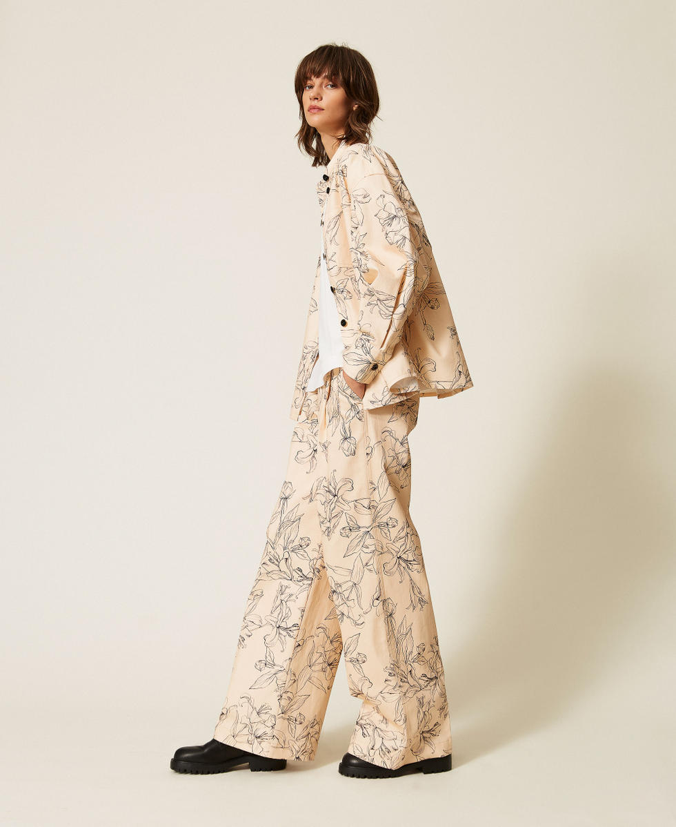 Pantal&oacute;n de bull con estampado de flores Estampado Flock Beige "Crystal Sand" / Negro Mujer 262LI2MCC_13908_02
