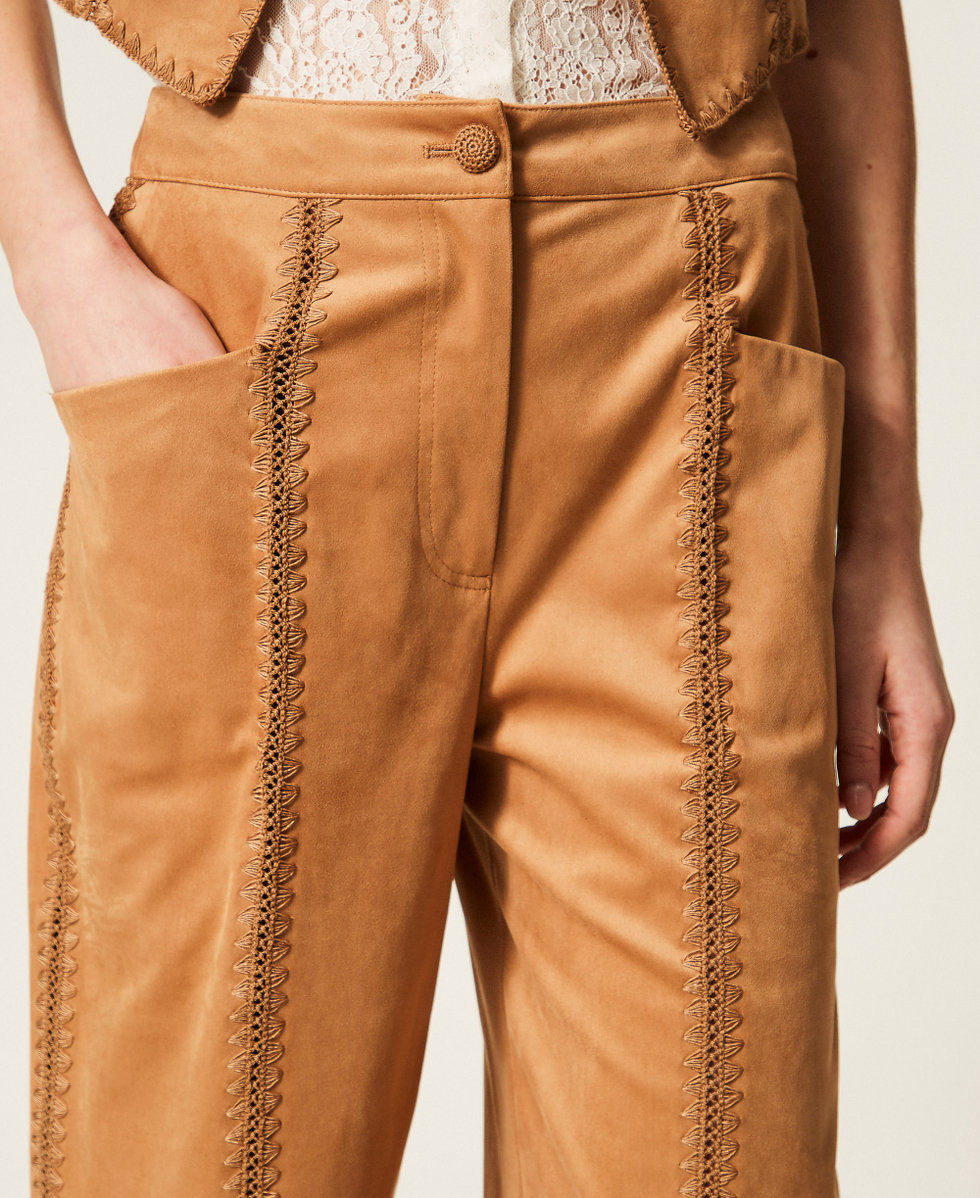Suede trousers with embroidery "Hazelnut" Brown Woman 261LB2MBB_10282_04