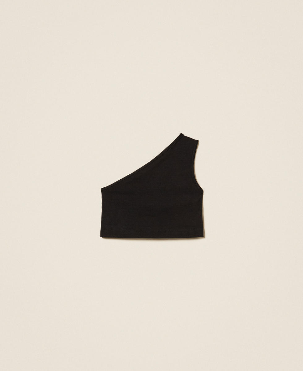 Top asym&eacute;trique avec logo Noir Fille 261GJ2255_00006_S1