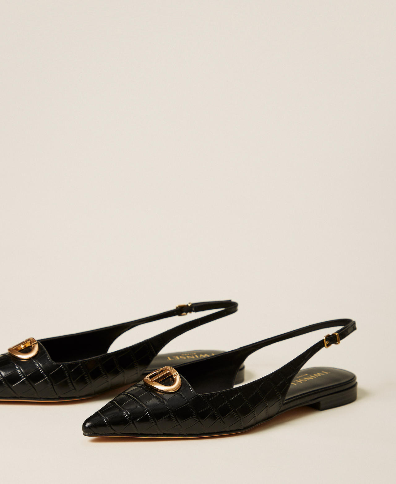 Sling back ballet flats with crocodile print Black Woman 252TCP042_00006_02