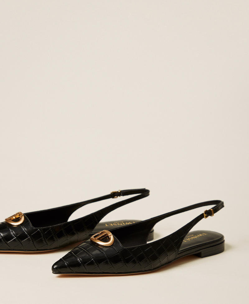 Sling back ballet flats with crocodile print Black Woman 252TCP042_00006_02