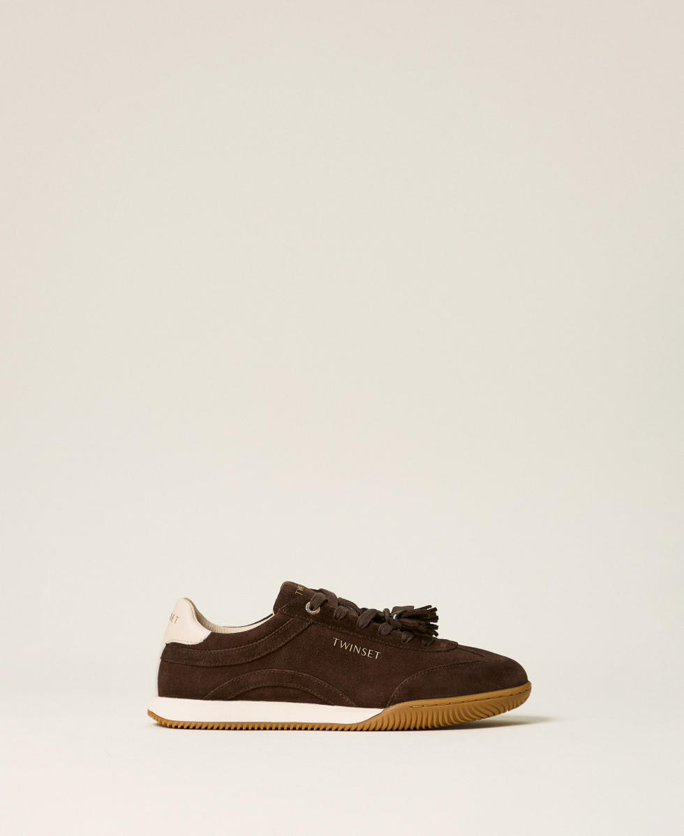 Sneaker aus Veloursleder mit Quasten Darkness Brown Frau 262TCP090_13411_01