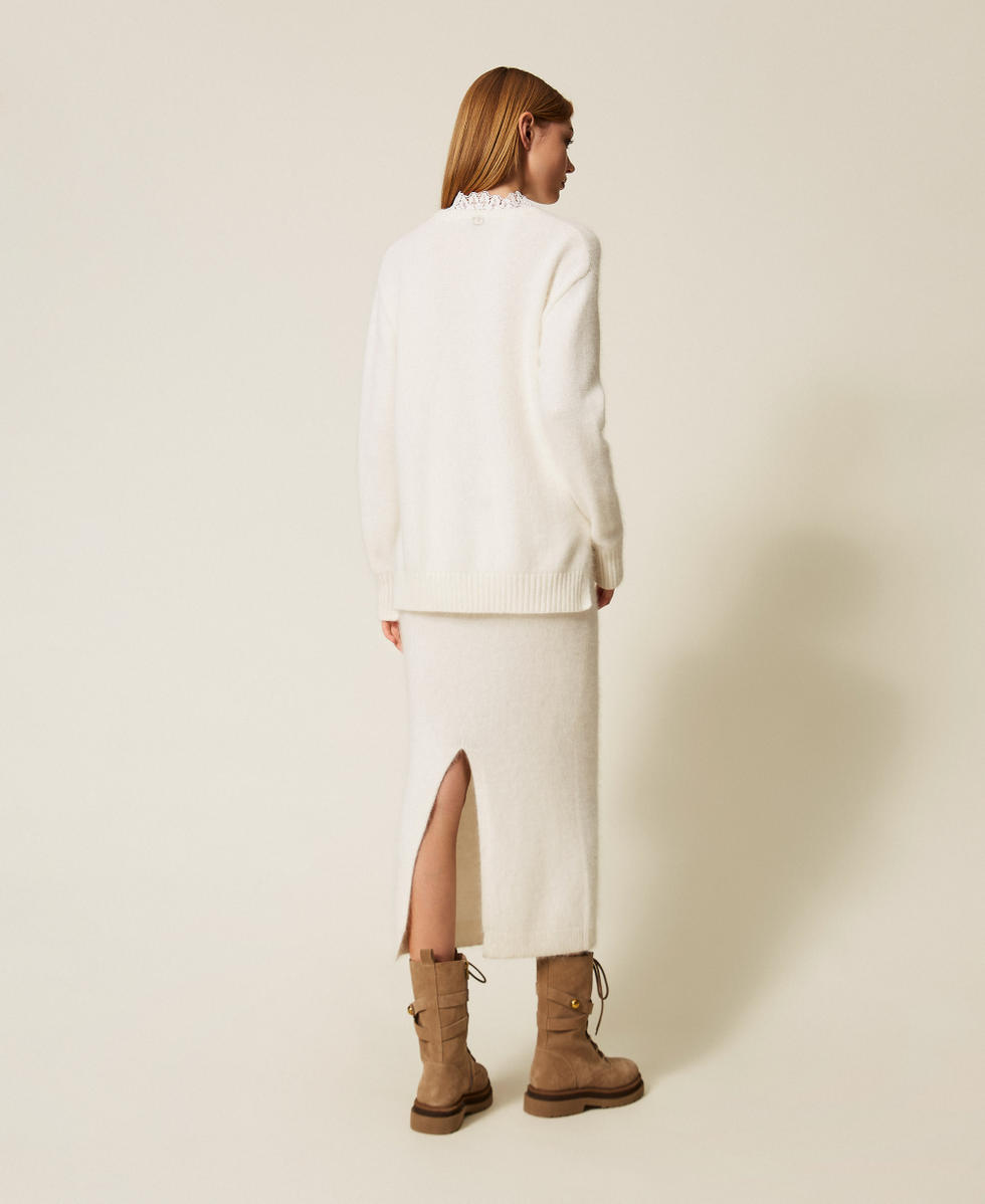 Angora blend knit midi skirt White Snow Woman 252TT3186_00282_04