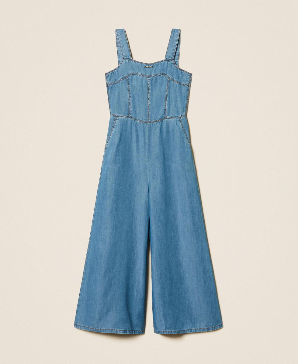 Combinaison longue en chambray avec smocks Chambray Bleu &laquo;&nbsp;Mid Blue&nbsp;&raquo; Fille 261GJ2073_13235_S0