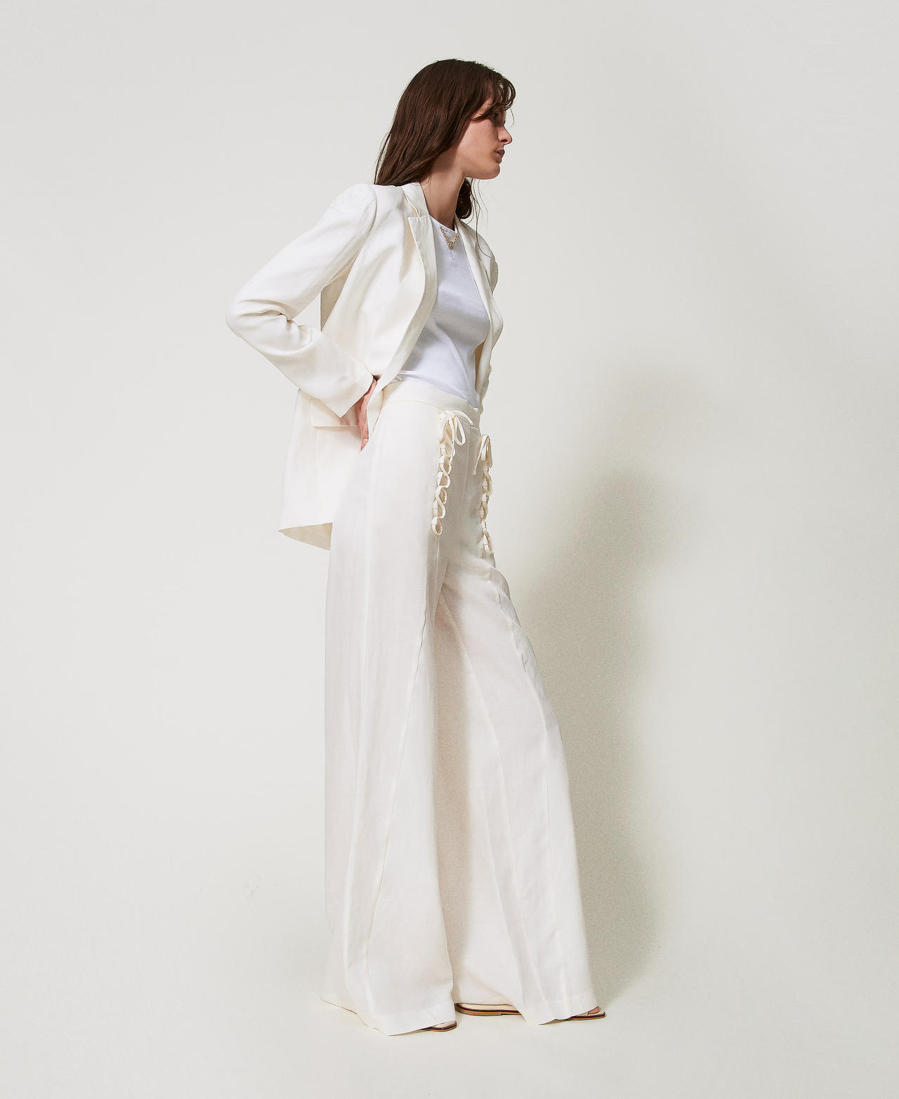 Linen-blend palazzo trousers White Snow Woman 251TT2071_00282_02