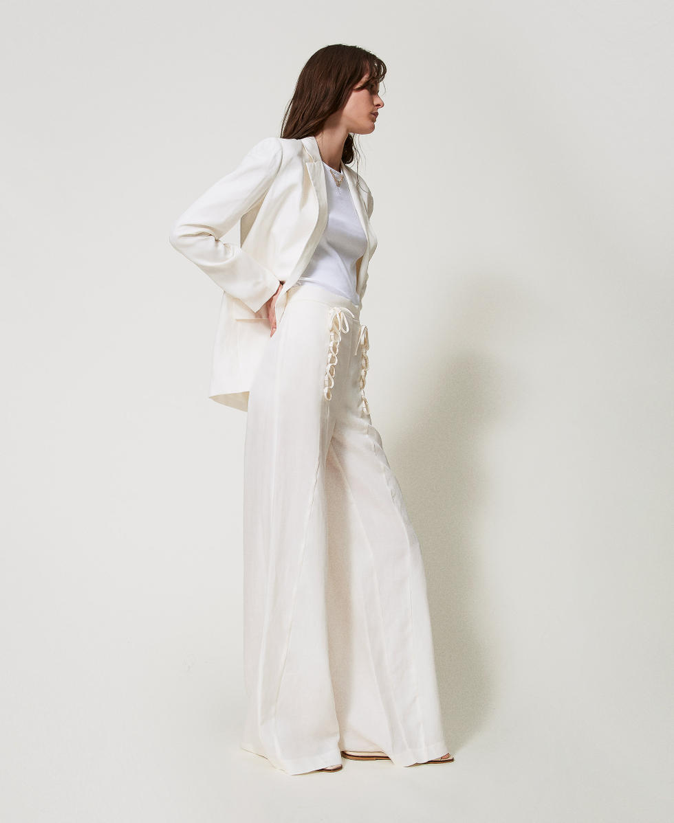 Pantaloni a palazzo in misto lino Bianco Neve Donna 251TT2071_00282_02