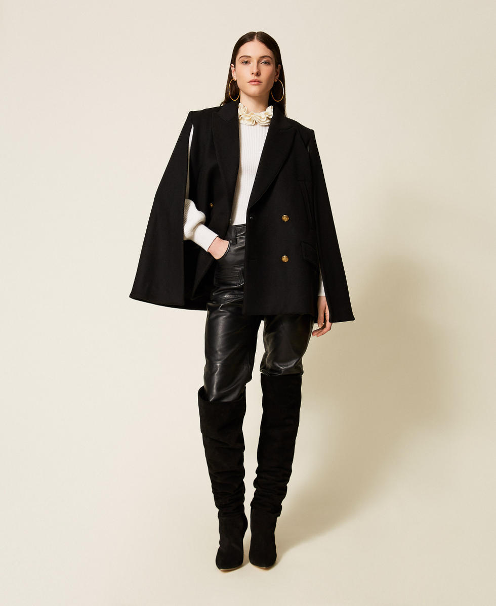 Caban im Cape-Stil aus Wollmischtuch Schwarz Frau 252TS2130_00006_T0