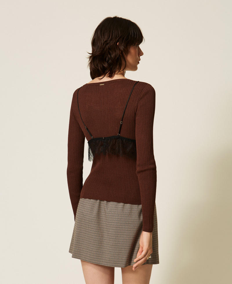 Silk blend jumper with top Two-tone "Dark Coffee" Brown/Black Woman 262TP3010_13887_03