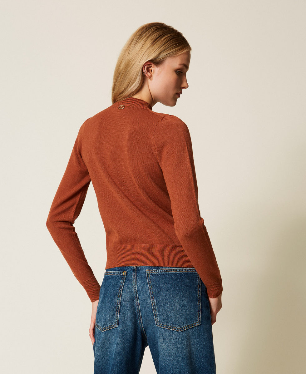 Pull avec ajour et finition crois&eacute;e Marron &laquo;&nbsp;Rouille&nbsp;&raquo; Fonc&eacute; Femme 252TP3060_12626_03
