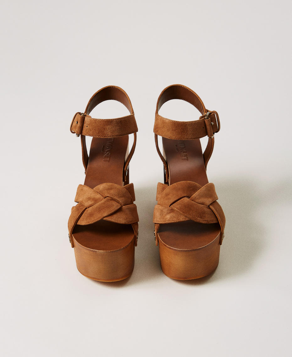 Suede clog sandals Mink Woman 251TST012_00390_03