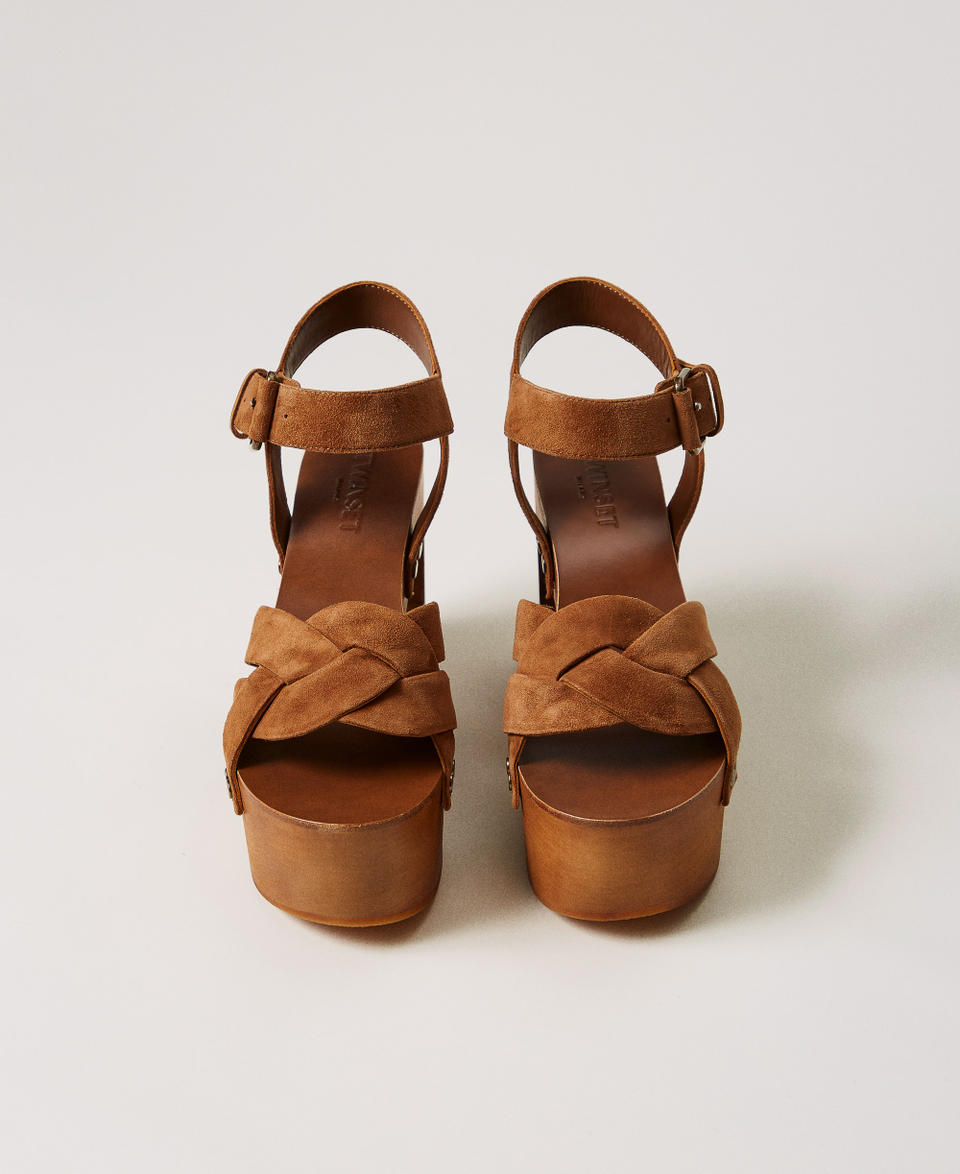 Suede clog sandals Mink Woman 251TST012_00390_03