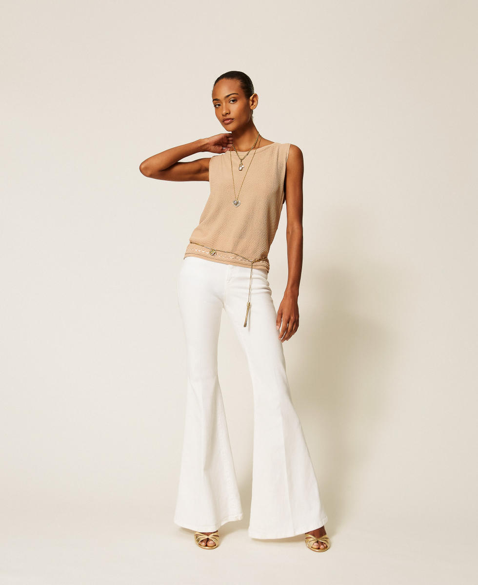 Stricktop mit Fransen Nougat Beige Frau 262TP3Q20_00519_T0