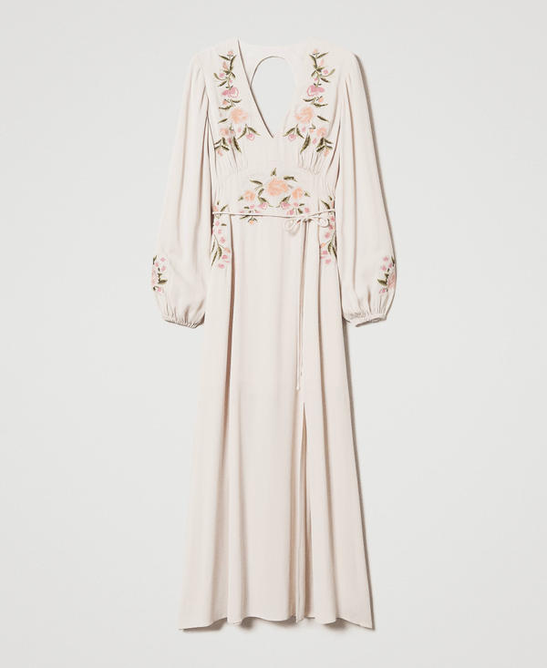 Long dress with floral embroidery