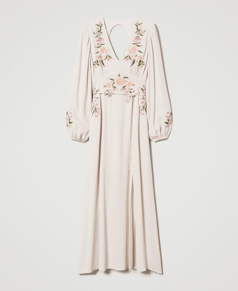 Long dress with floral embroidery Beige/Multicolour Flowers Embroidery Woman 251TP2470_12306_0S