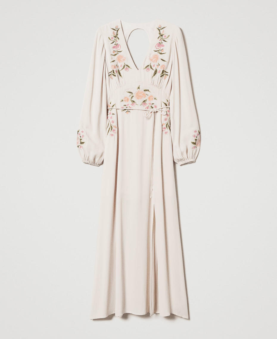 Vestido largo con bordado floral Bordado Beige / Multicolored Flowers Mujer 251TP2470_12306_S0