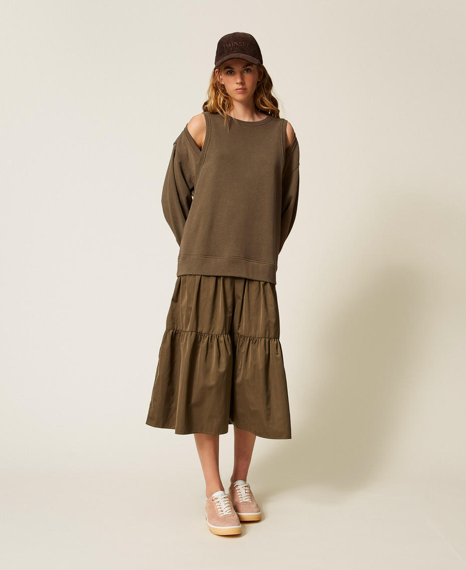 Plush fabric and taffeta long dress Green Olive Woman 252LI2GEE_12655_T0