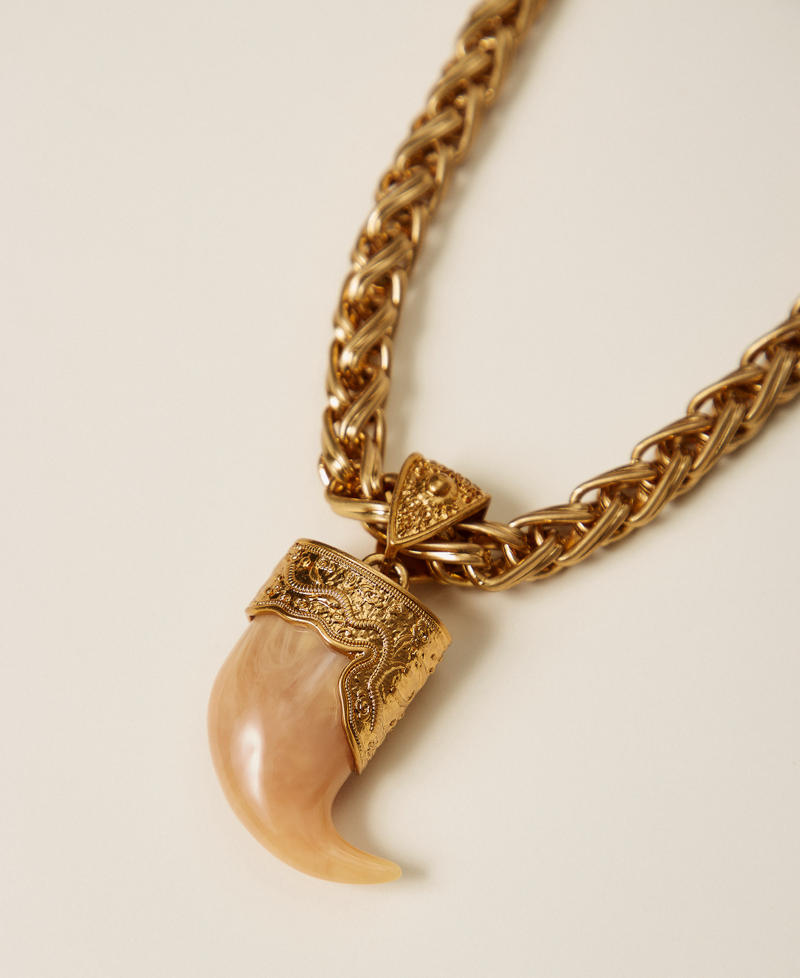 Naszyjnik z łańcuszkiem i rogiem Natural Beige Kobieta 252TO5490_12129_02