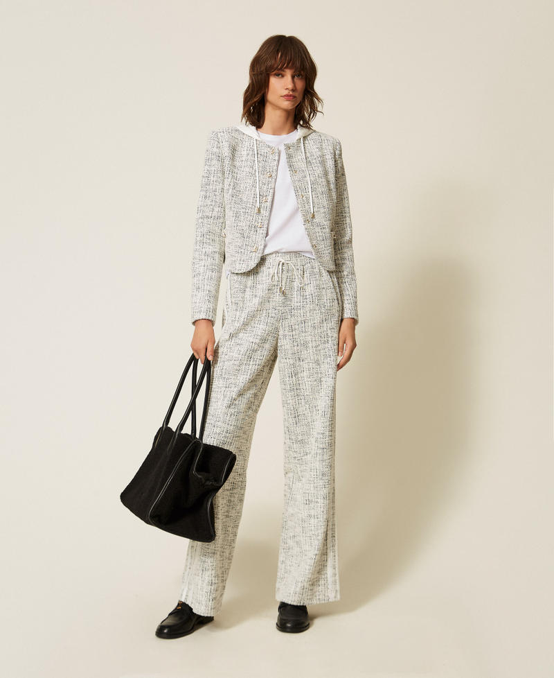 Woven plush fabric jacket Off White/Black Tweed Woman 262LI2HCC_13877_T0