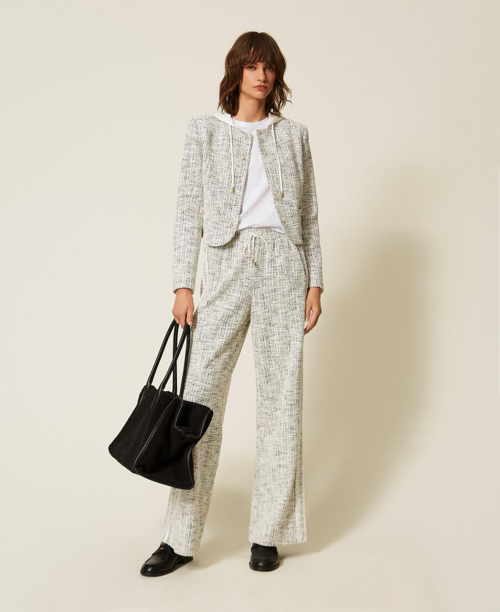 Chaqueta de felpa trenzada Tweed Off White / Negro Mujer 262LI2HCC_13877_T0