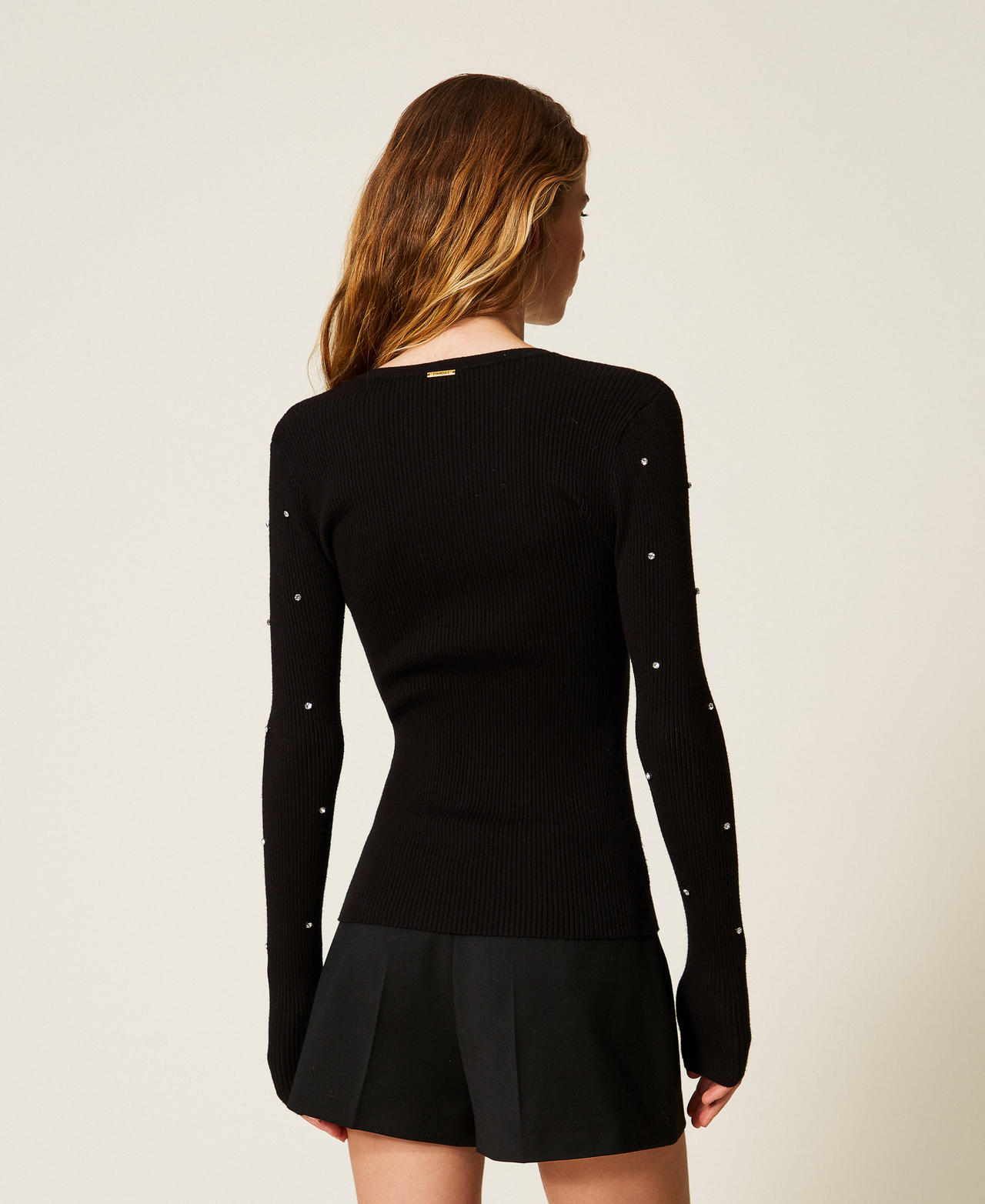 Crew neck cardigan with embroidery Black Woman 252LI3DAA_00006_03