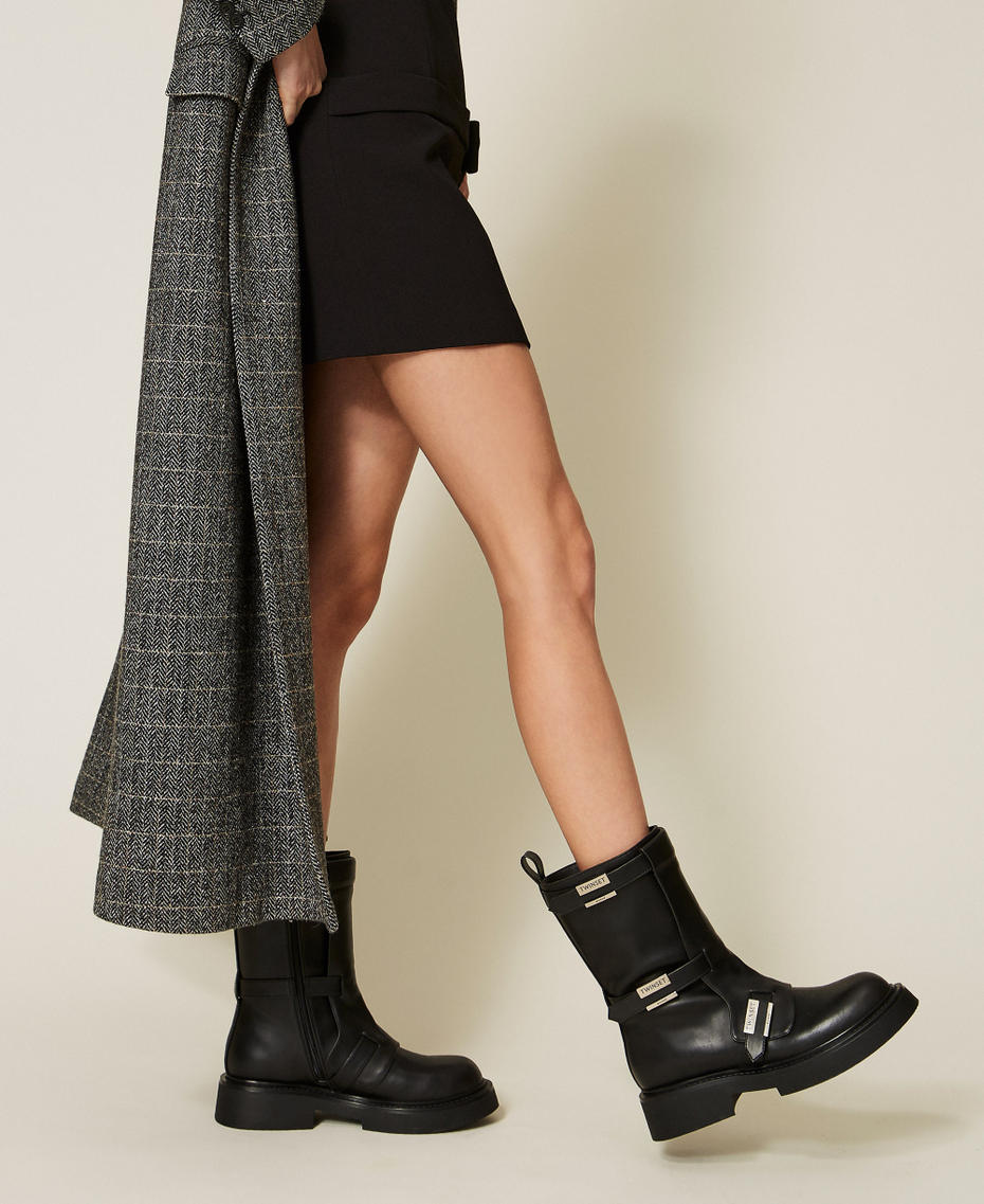 Stivali con cinturini e logo Nero Donna 252TGT110_00006_T0