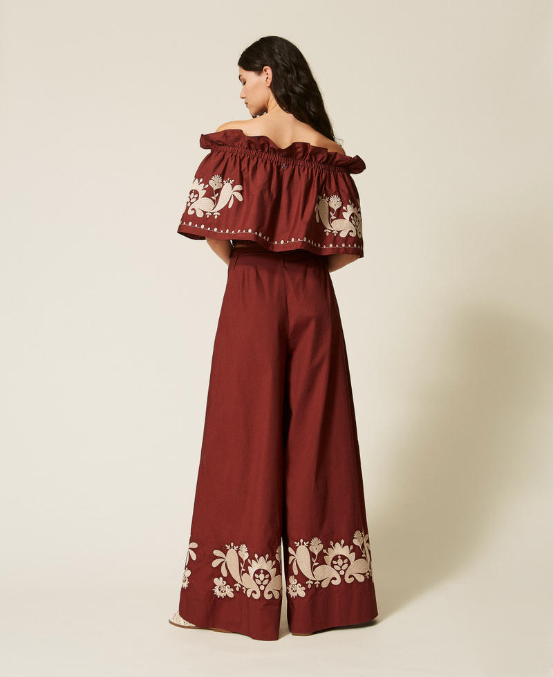 Poplin palazzo trousers with embroidery Brown Red Clay Woman 261AT2043_00260_03