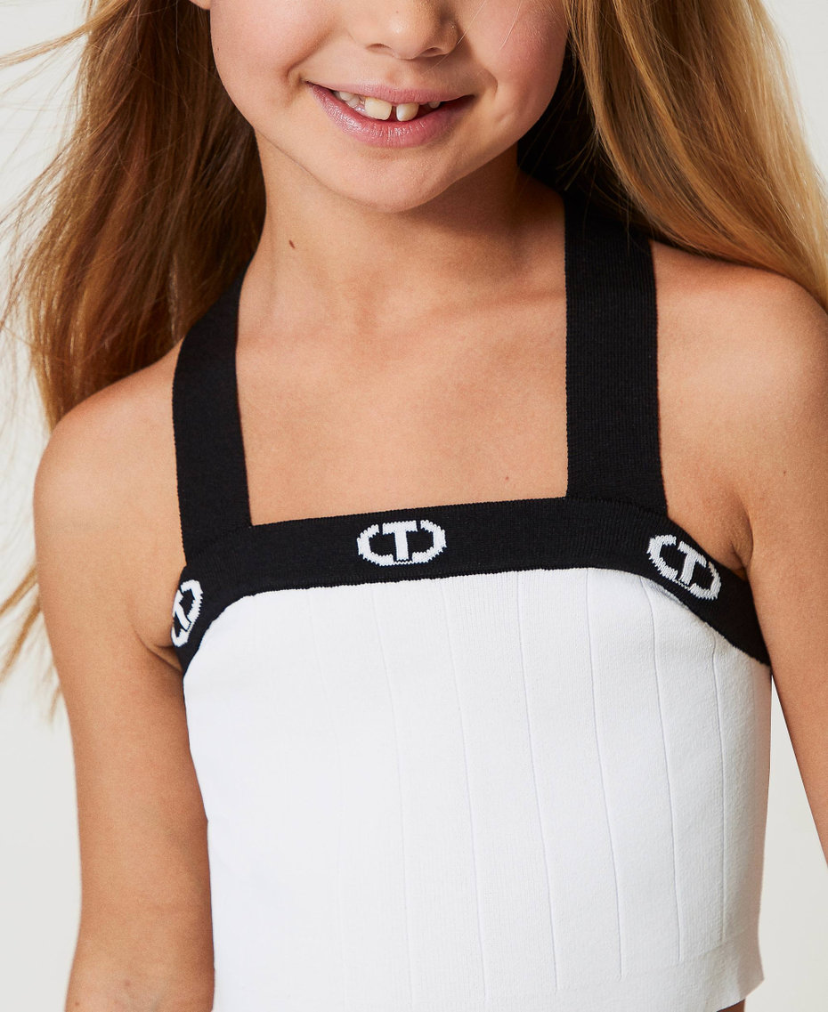 Rib knit top Bicolour "Ice" White / Black Girl 251GJ3QW2_02849_04