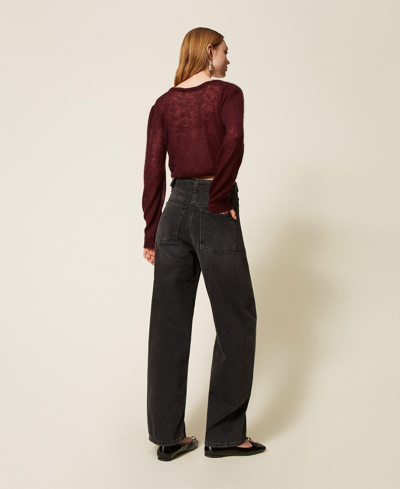 Black jeans with belt and maxi buckle Black Denim Woman 252TP2571_01103_03