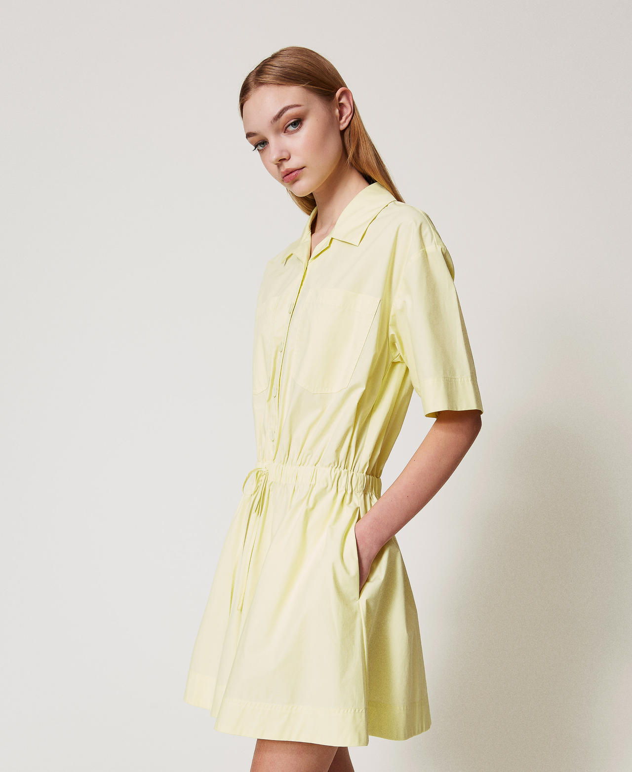 Short poplin dress with drawstring Yellow Pear Woman 251AX2111_12348_02