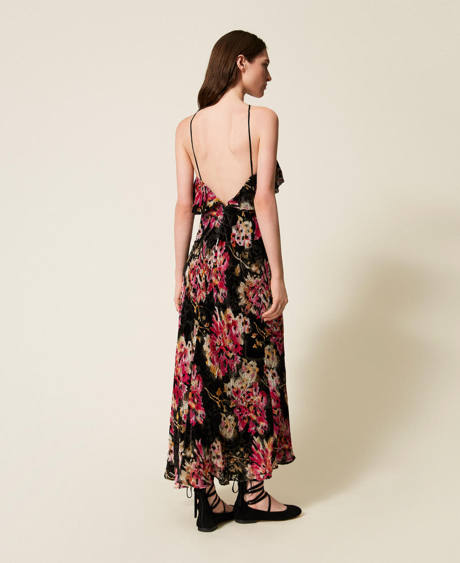 Silk blend velvet floral dress Black/Magenta Floral Print Woman 252TS2330_13099_03