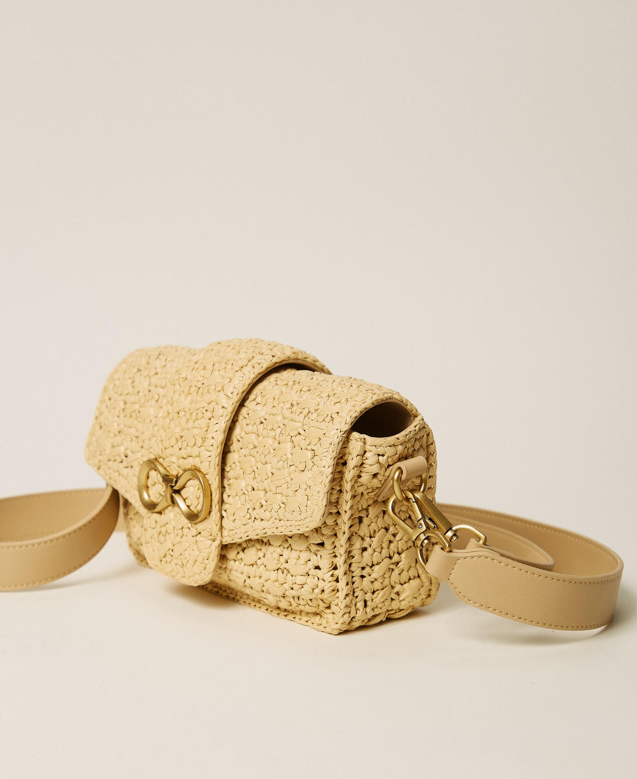 Raffia shoulder bag with logo buckle Straw Woman 261TB7390_00193_02