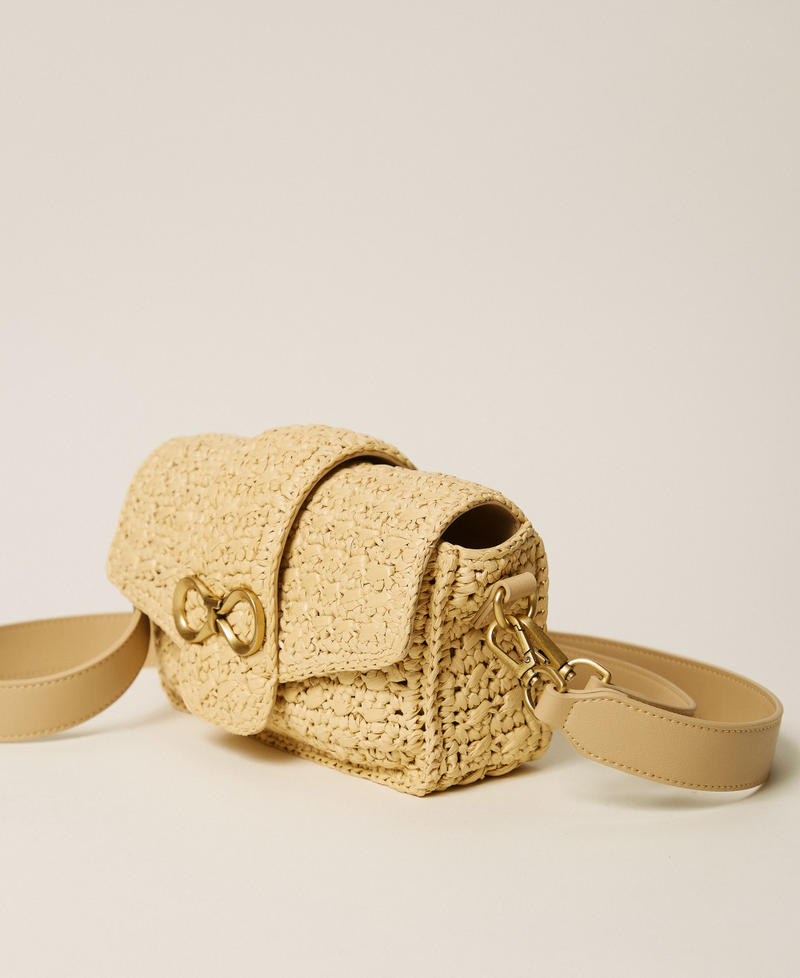 Raffia shoulder bag with logo buckle Straw Woman 261TB7390_00193_02