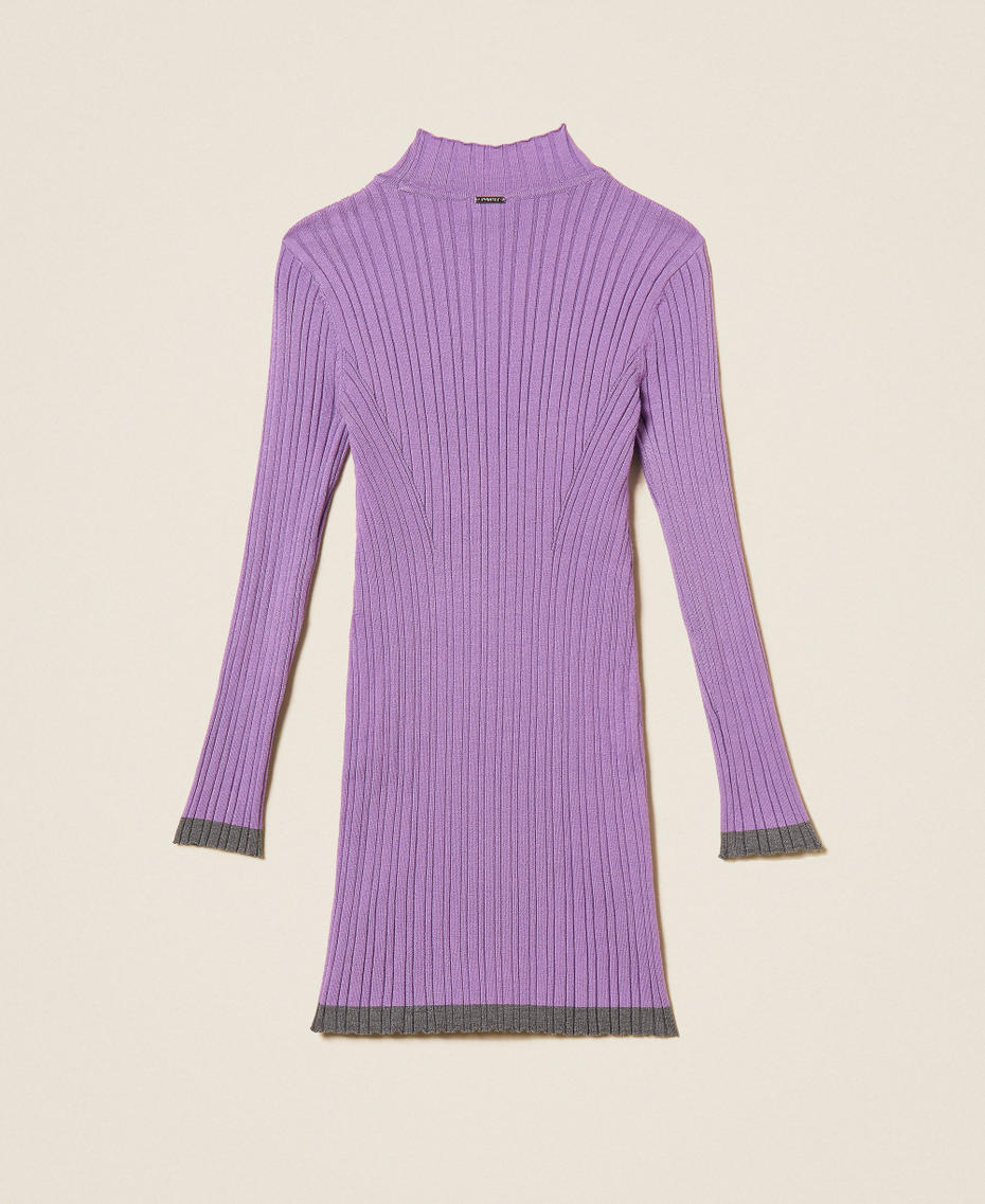 Kurzes Kleid in Rippenstrick Zweifarbig "Hyazinthen-Violett" / Meliertes Dunkelgrau M&auml;dchen 262GJ3013_13791_S1