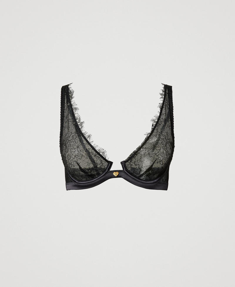 Lace and satin bralette Black Woman 242LL6J34_00006_S0