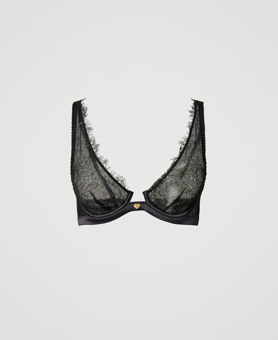 Lace and satin bralette Black Woman 242LL6J34_00006_S0