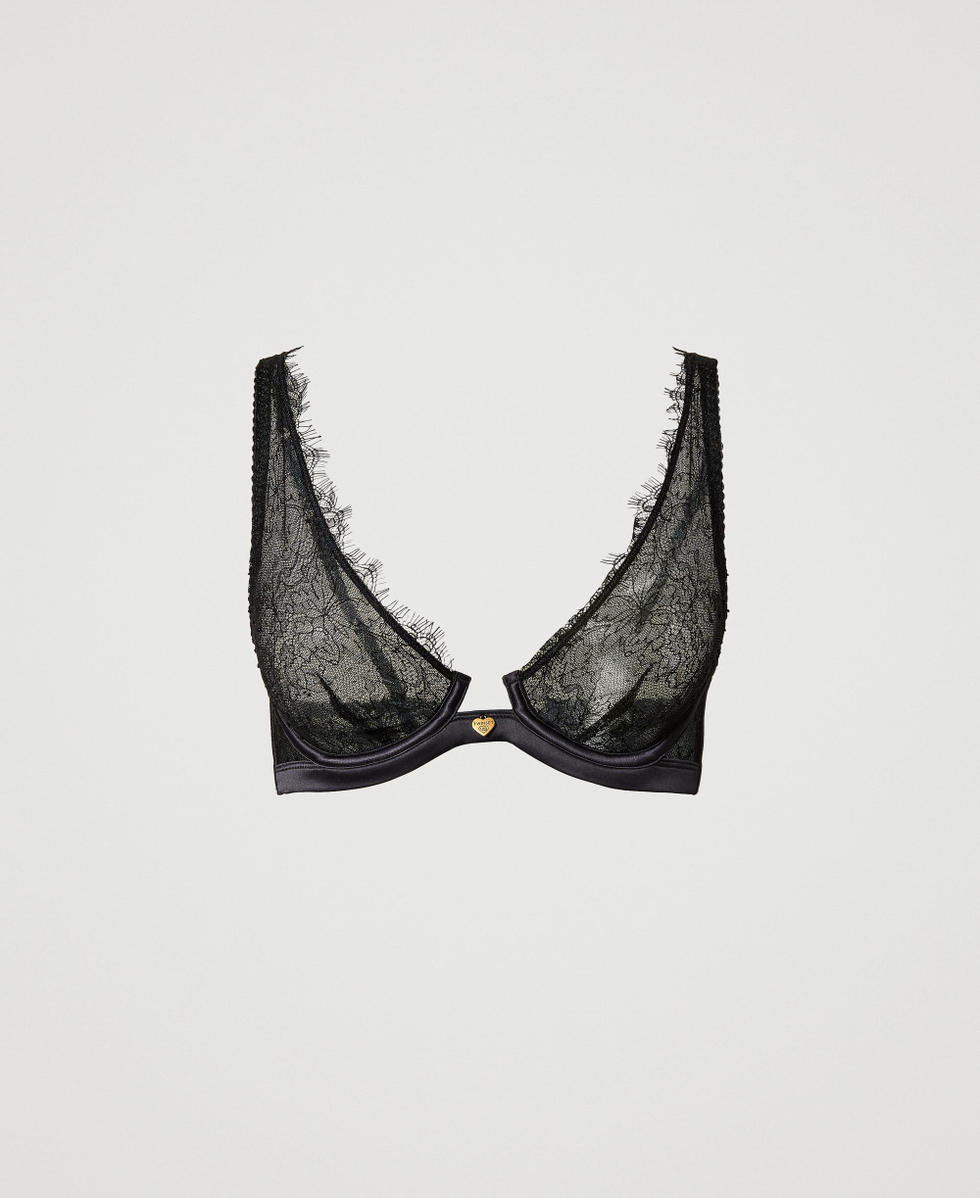 Soutien-gorge brassi&egrave;re en dentelle et satin Noir Femme 242LL6J34_00006_S0