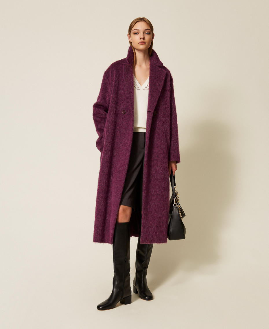 Double-breasted wool blend coat Purple Eden Woman 252TT2221_12635_01