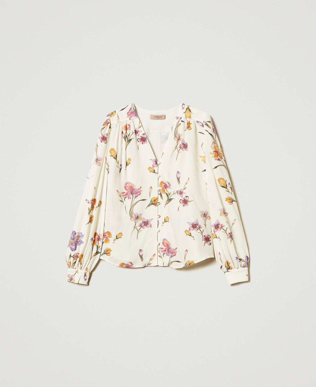 Crêpe de Chine floral shirt Multicolour/Mother of Pearl Iris Print Woman 251TP2774_12329_0S