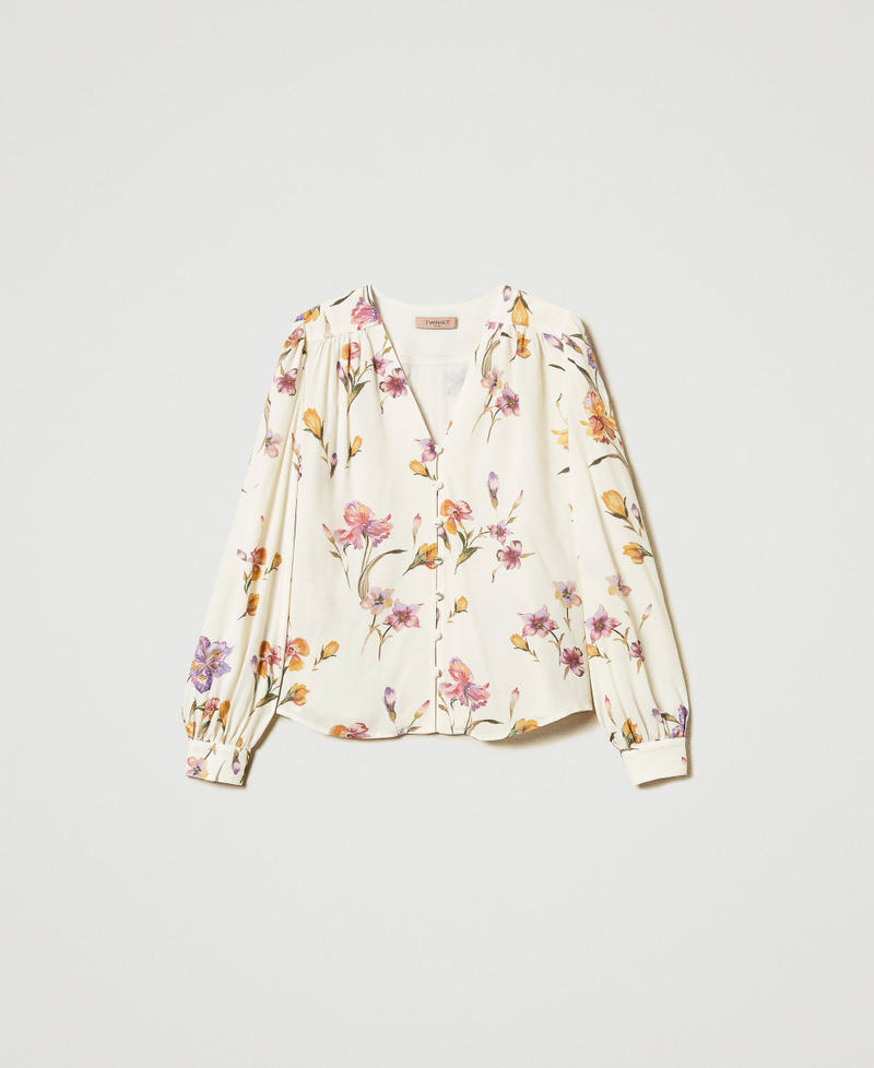 Crêpe de Chine floral shirt Multicolour/Mother of Pearl Iris Print Woman 251TP2774_12329_0S