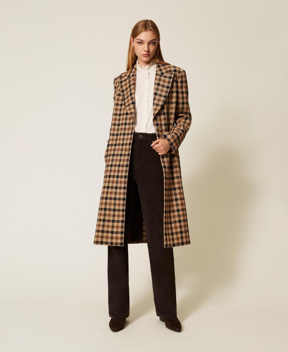 Cappotto in misto lana check Check Cammello / Nero Donna 252TT2430_12885_01